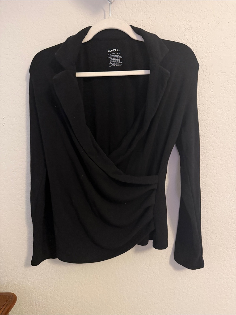 OGL Black Long-Sleeve Draped Wrap Top